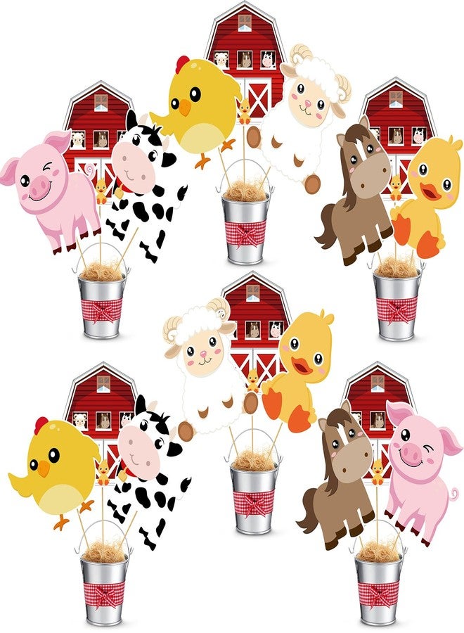 Weekgrat 6 Set Farm Animal Party Decorations Farm Animal Centerpiece Sticks with Metal Buckets Table Toppers Animals Theme Party Baby Shower Farm Birthday Party Supplies - Image 1
